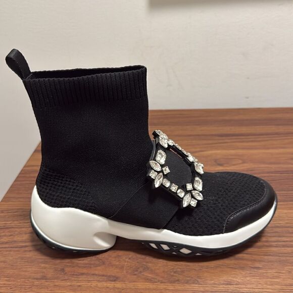 Fashionable Mesh & Neoprene Black Sneaker with Crystal Embellished Buckle. - Picture 3 of 9